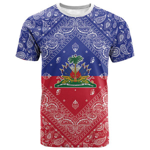 Afro Haiti Paisley T shirt Haitian Flag Bandana Style LT05