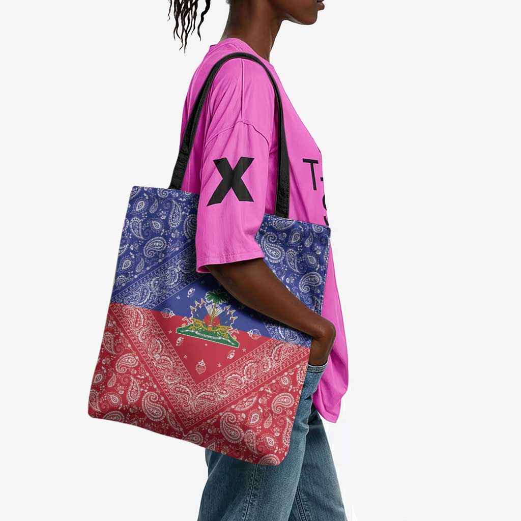 Afro Haiti Paisley Tote Bag Haitian Flag Bandana Style