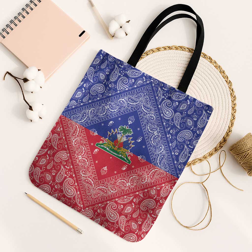 Afro Haiti Paisley Tote Bag Haitian Flag Bandana Style