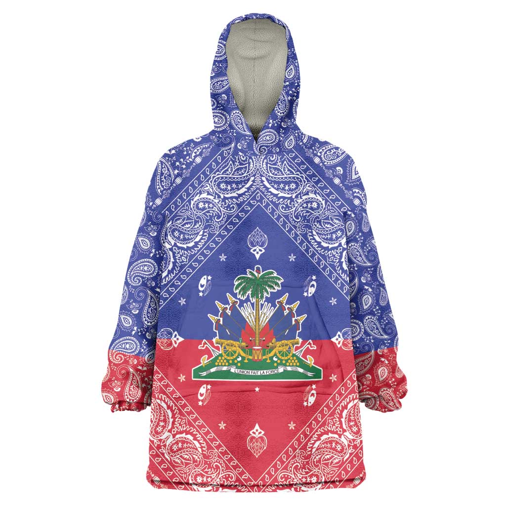 Afro Haiti Paisley Wearable Blanket Hoodie Haitian Flag Bandana Style - African Pride