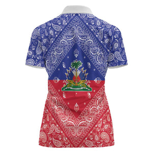 Afro Haiti Paisley Women Polo Shirt Haitian Flag Bandana Style LT05