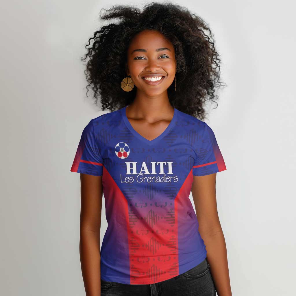 Custom Afro Haiti Football Women V-Neck T-Shirt Sporty Style LT05