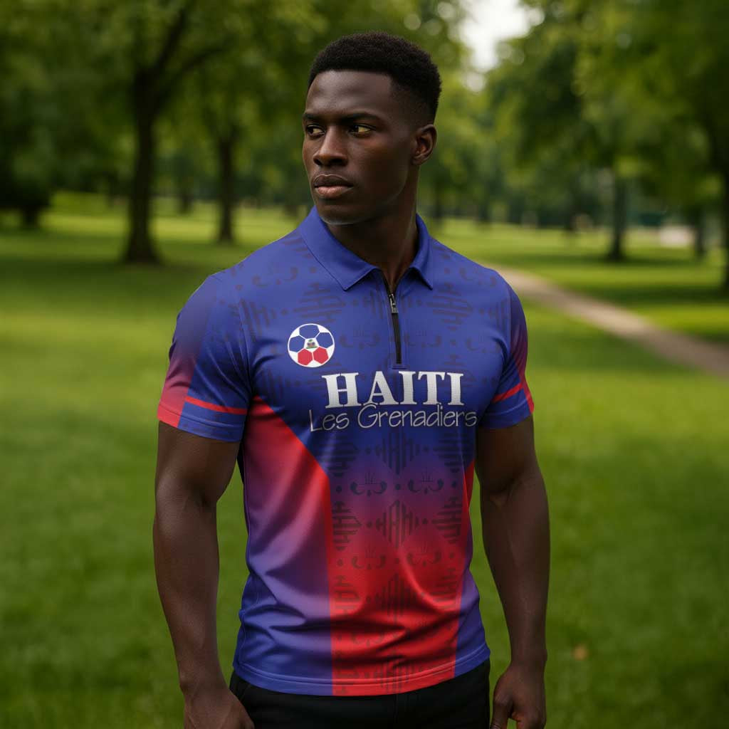 Custom Afro Haiti Football Zipper Polo Shirt Sporty Style