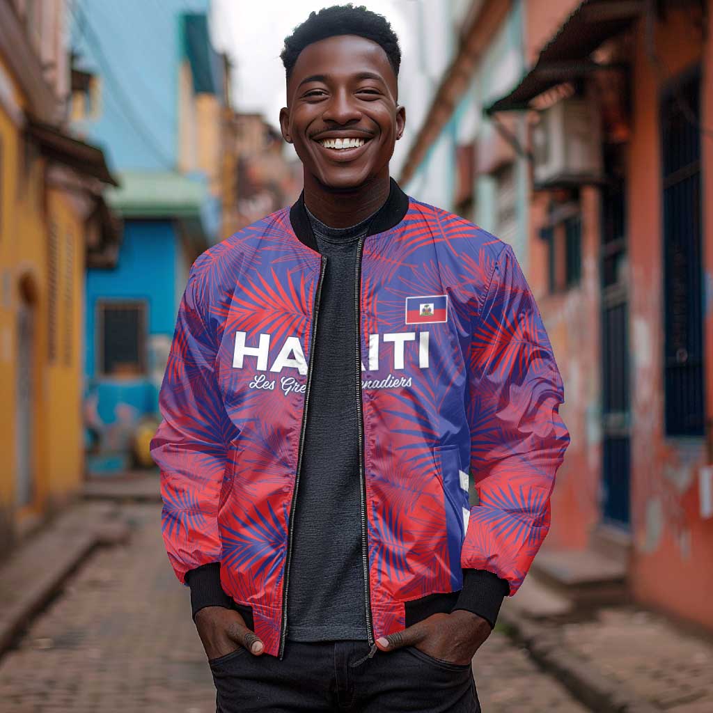 Custom Les Grenadiers Haiti Football Bomber Jacket Tropical Vibes - African Pride