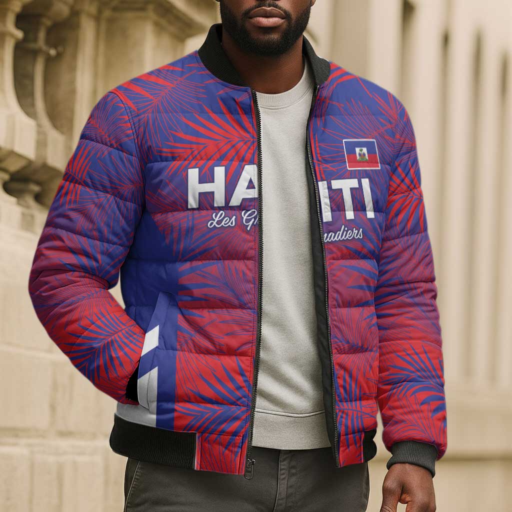 Custom Les Grenadiers Haiti Football Bomber Puffer Jacket Tropical Vibes