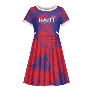 Custom Les Grenadiers Haiti Football Kid Short Sleeve Dress Tropical Vibes LT05