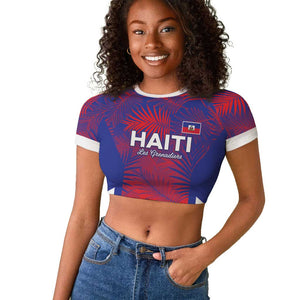 Custom Les Grenadiers Haiti Football Raglan Cropped T shirt Tropical Vibes LT05