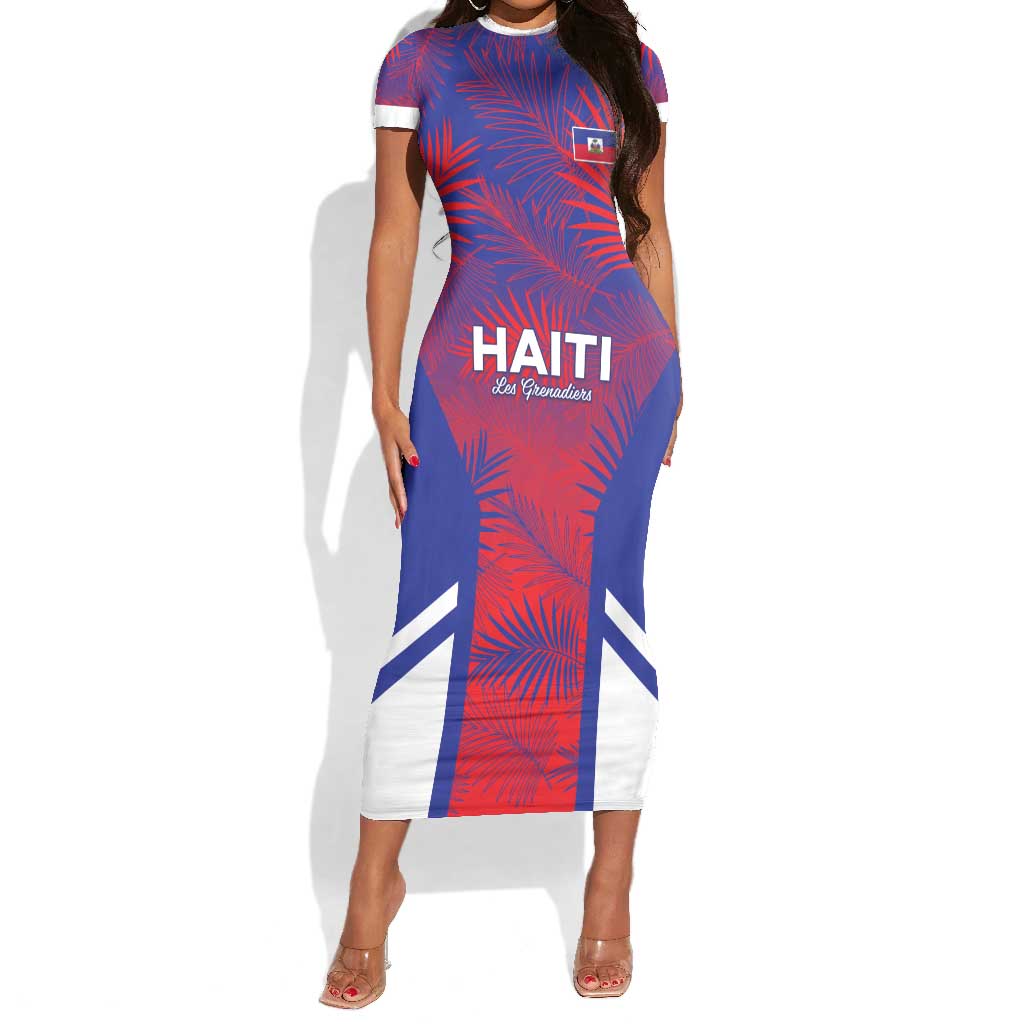 Custom Les Grenadiers Haiti Football Short Sleeve Bodycon Dress Tropical Vibes LT05