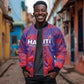 Custom Les Grenadiers Haiti Football Sleeve Zip Bomber Jacket Tropical Vibes - African Pride