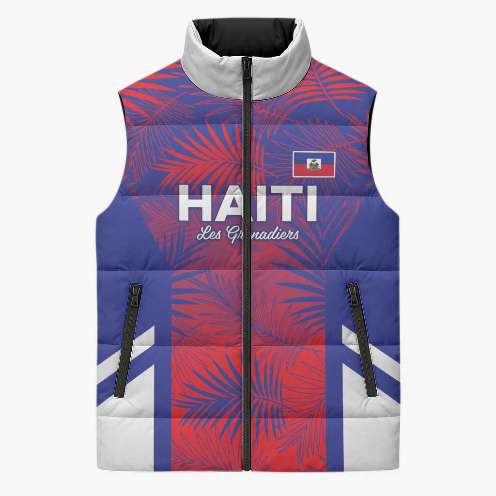 Custom Les Grenadiers Haiti Football Sleeveless Puffer Jacket Tropical Vibes