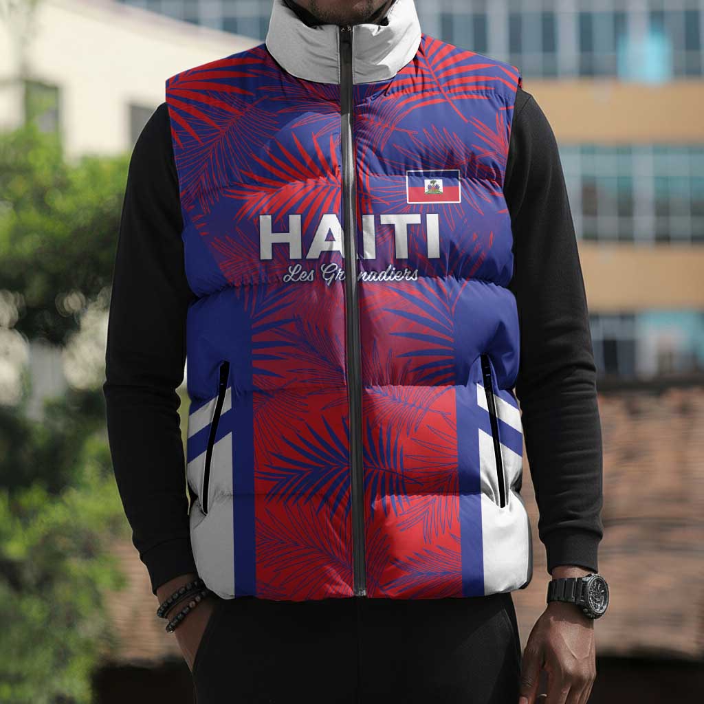 Custom Les Grenadiers Haiti Football Sleeveless Puffer Jacket Tropical Vibes