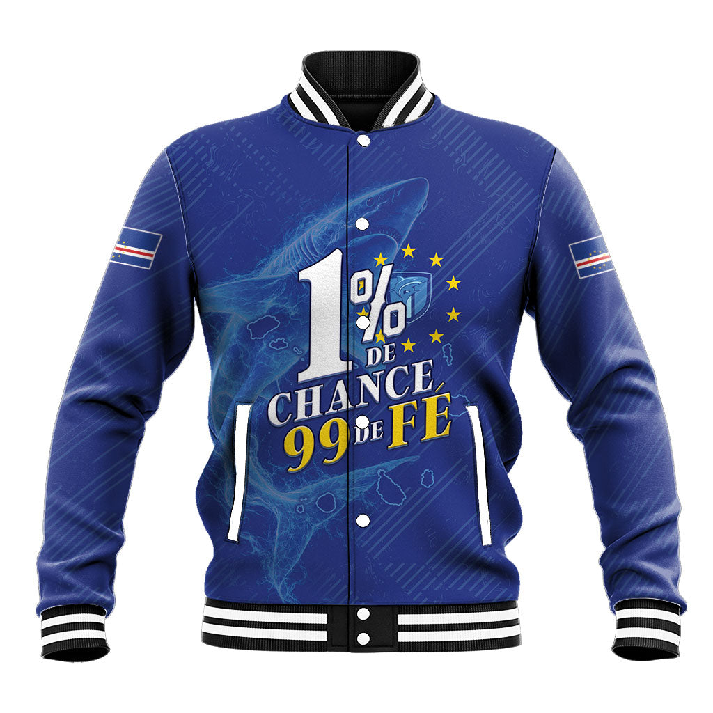 Custom Cape Verde Football Baseball Jacket Blue Sharks Still Undefeated