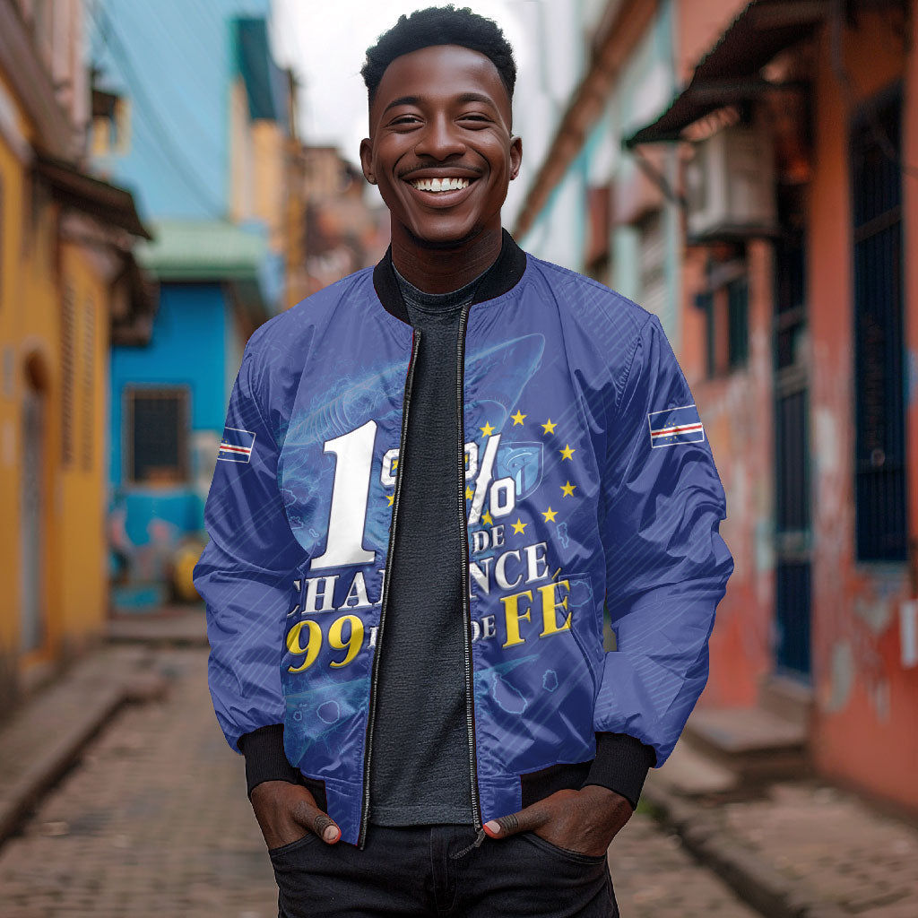 Custom Cape Verde Football Bomber Jacket Blue Sharks Still Undefeated