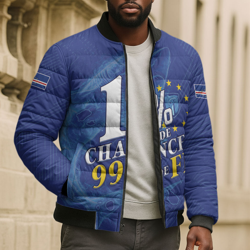 Custom Cape Verde Football Bomber Puffer Jacket Blue Sharks Still Undefeated