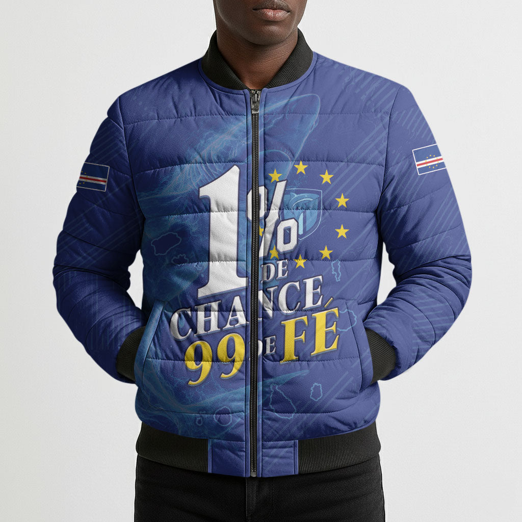 Custom Cape Verde Football Bomber Puffer Jacket Blue Sharks Still Undefeated