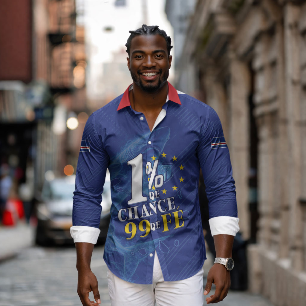 Custom Cape Verde Football Long Sleeve Button Shirt Blue Sharks Still Undefeated