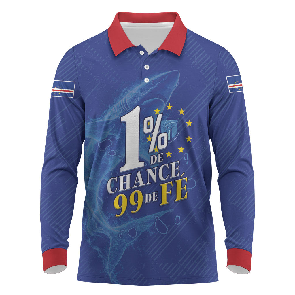 Custom Cape Verde Football Long Sleeve Polo Shirt Blue Sharks Still Undefeated