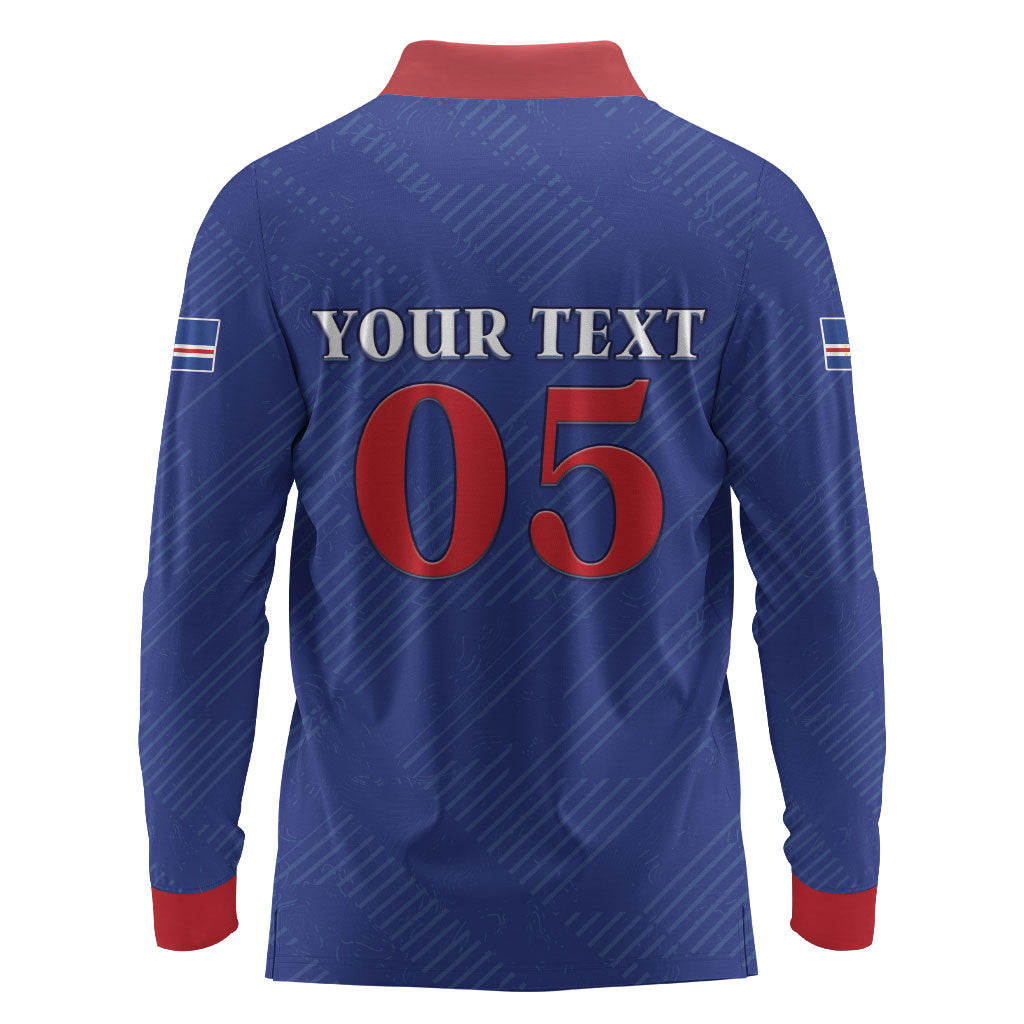 Custom Cape Verde Football Long Sleeve Polo Shirt Blue Sharks Still Undefeated