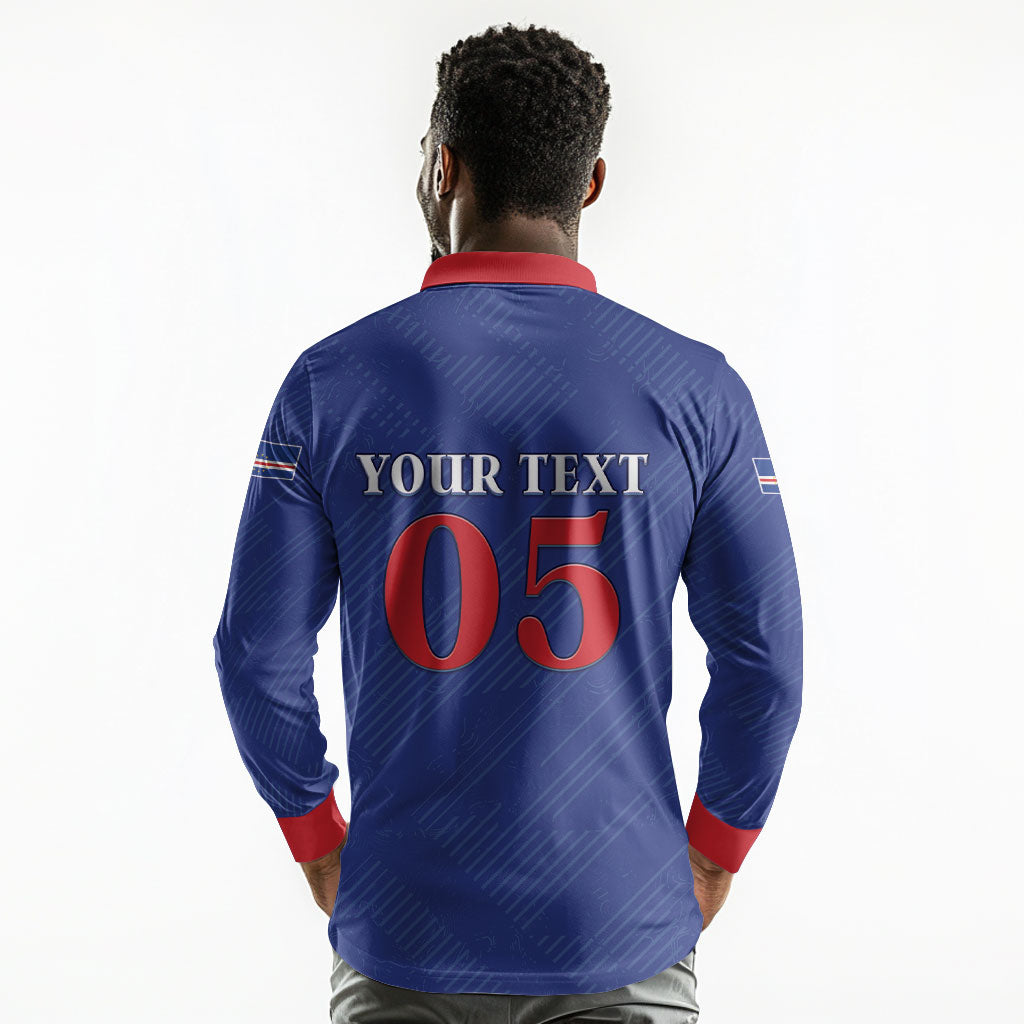 Custom Cape Verde Football Long Sleeve Polo Shirt Blue Sharks Still Undefeated