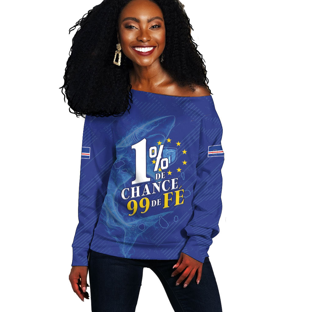 Custom Cape Verde Football Off Shoulder Sweater Blue Sharks Still Undefeated