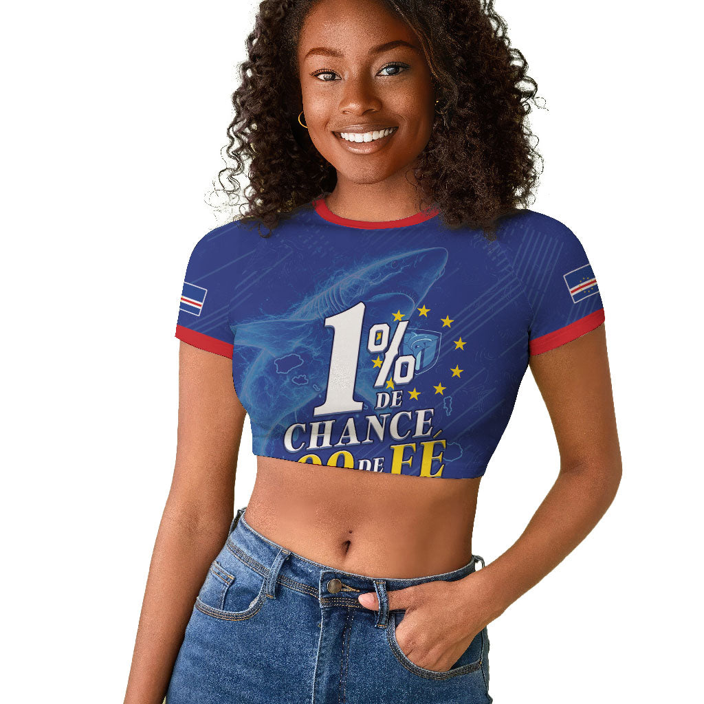 Custom Cape Verde Football Raglan Cropped T shirt Blue Sharks Still Undefeated