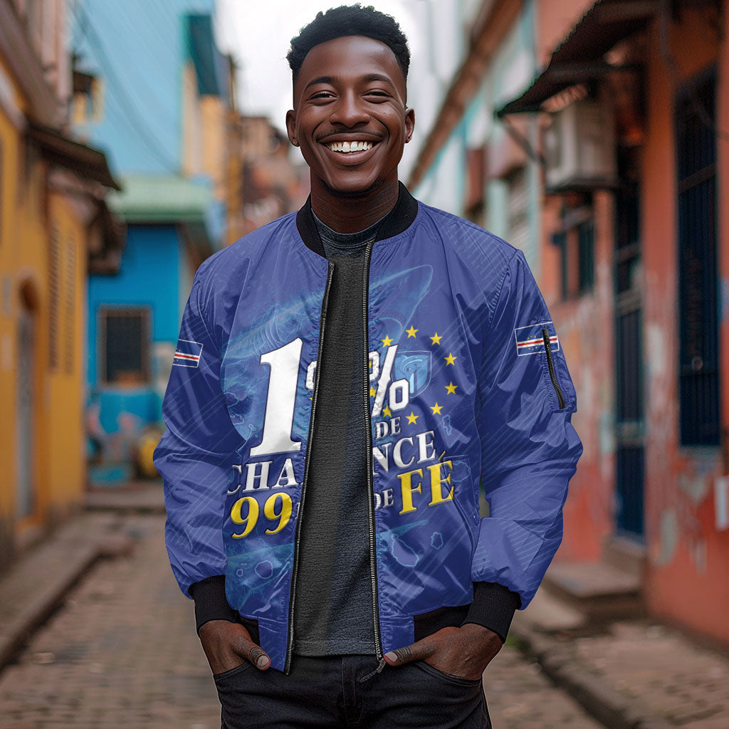 Custom Cape Verde Football Sleeve Zip Bomber Jacket Blue Sharks Still Undefeated