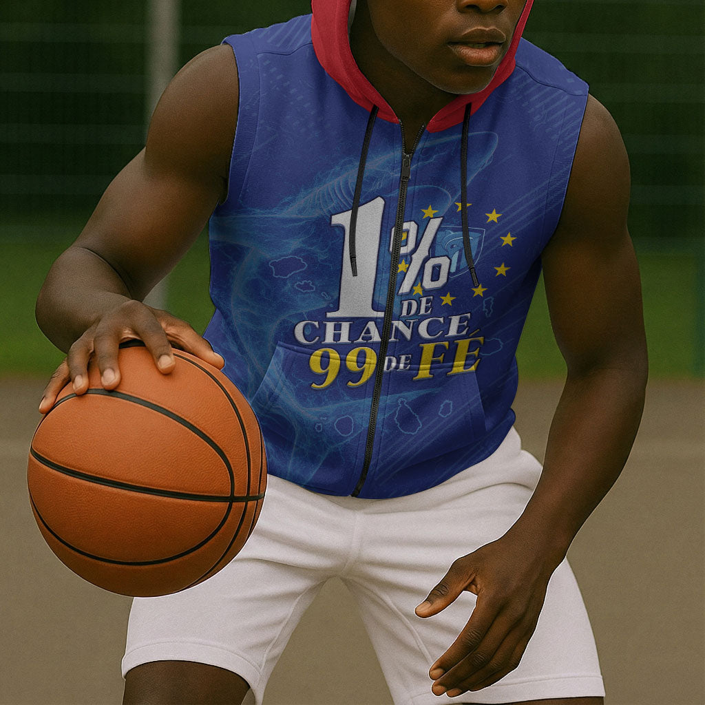 Custom Cape Verde Football Sleeveless Zip Hoodie Blue Sharks Still Undefeated