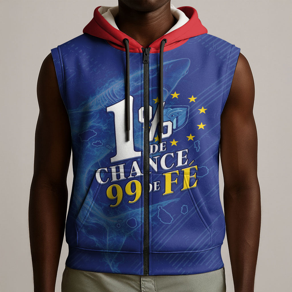 Custom Cape Verde Football Sleeveless Zip Hoodie Blue Sharks Still Undefeated