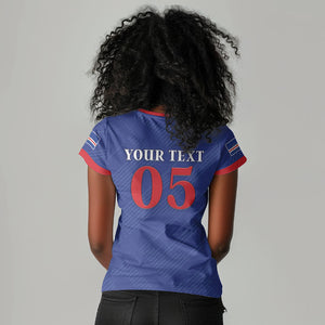Custom Cape Verde Football Women V-Neck T-Shirt Blue Sharks Still Undefeated
