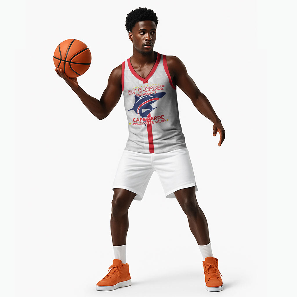Custom Cabo Verde Basketball Jersey Blue Sharks Fear No Giants