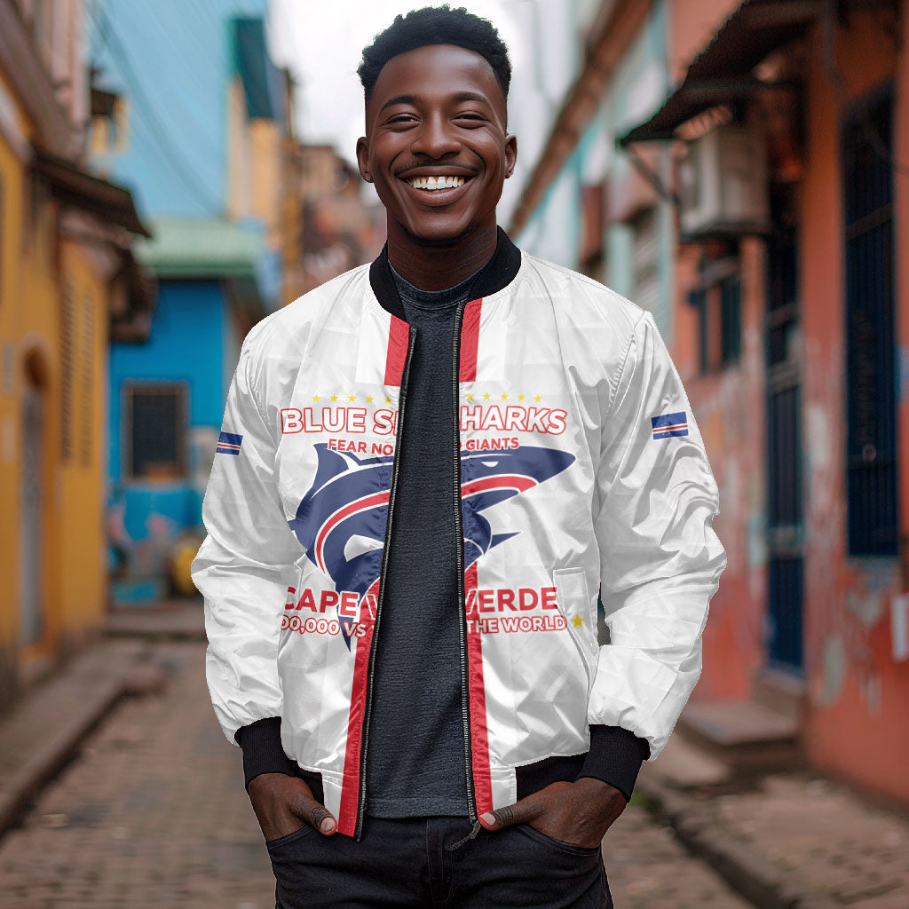 Custom Cabo Verde Bomber Jacket Blue Sharks Fear No Giants