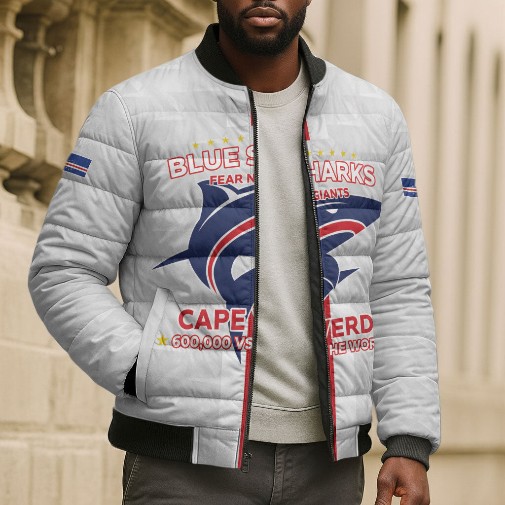 Custom Cabo Verde Bomber Puffer Jacket Blue Sharks Fear No Giants