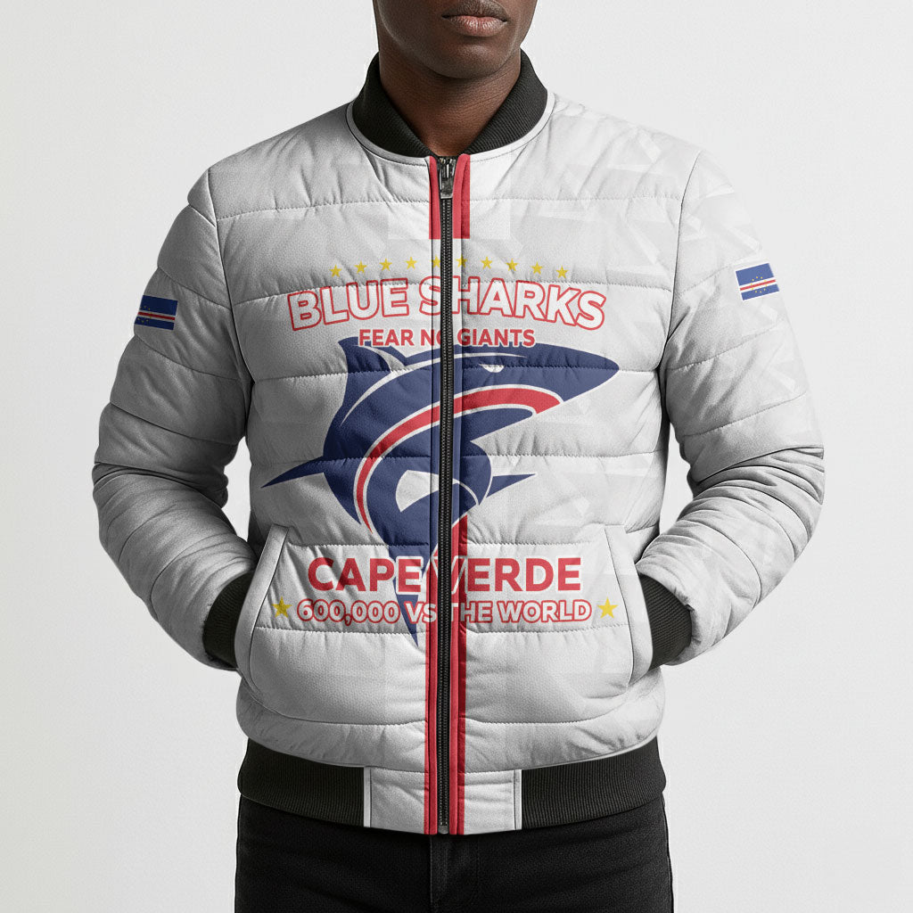 Custom Cabo Verde Bomber Puffer Jacket Blue Sharks Fear No Giants