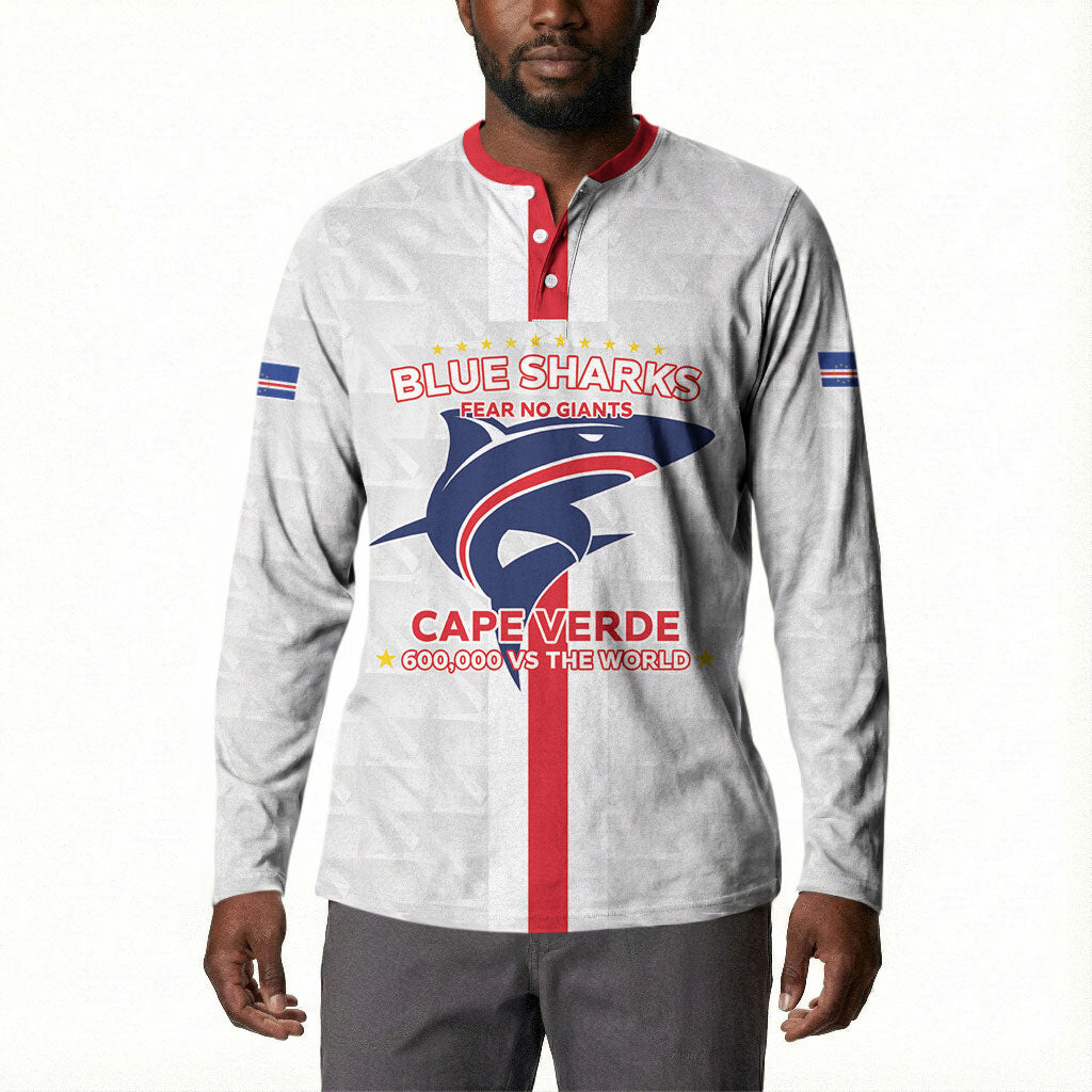 Custom Cabo Verde Button Sweatshirt Blue Sharks Fear No Giants