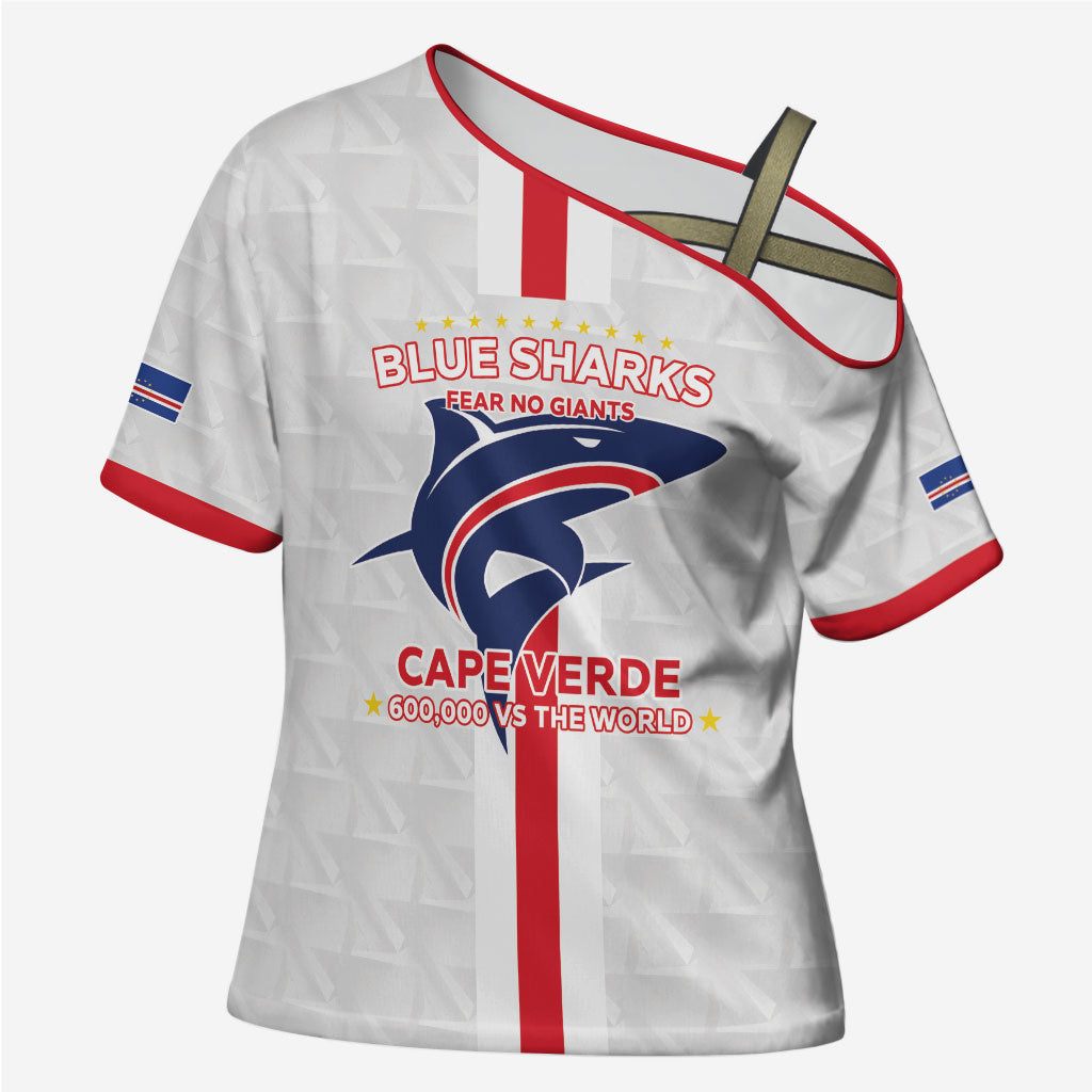 Custom Cabo Verde Cross Shoulder Shirt Blue Sharks Fear No Giants