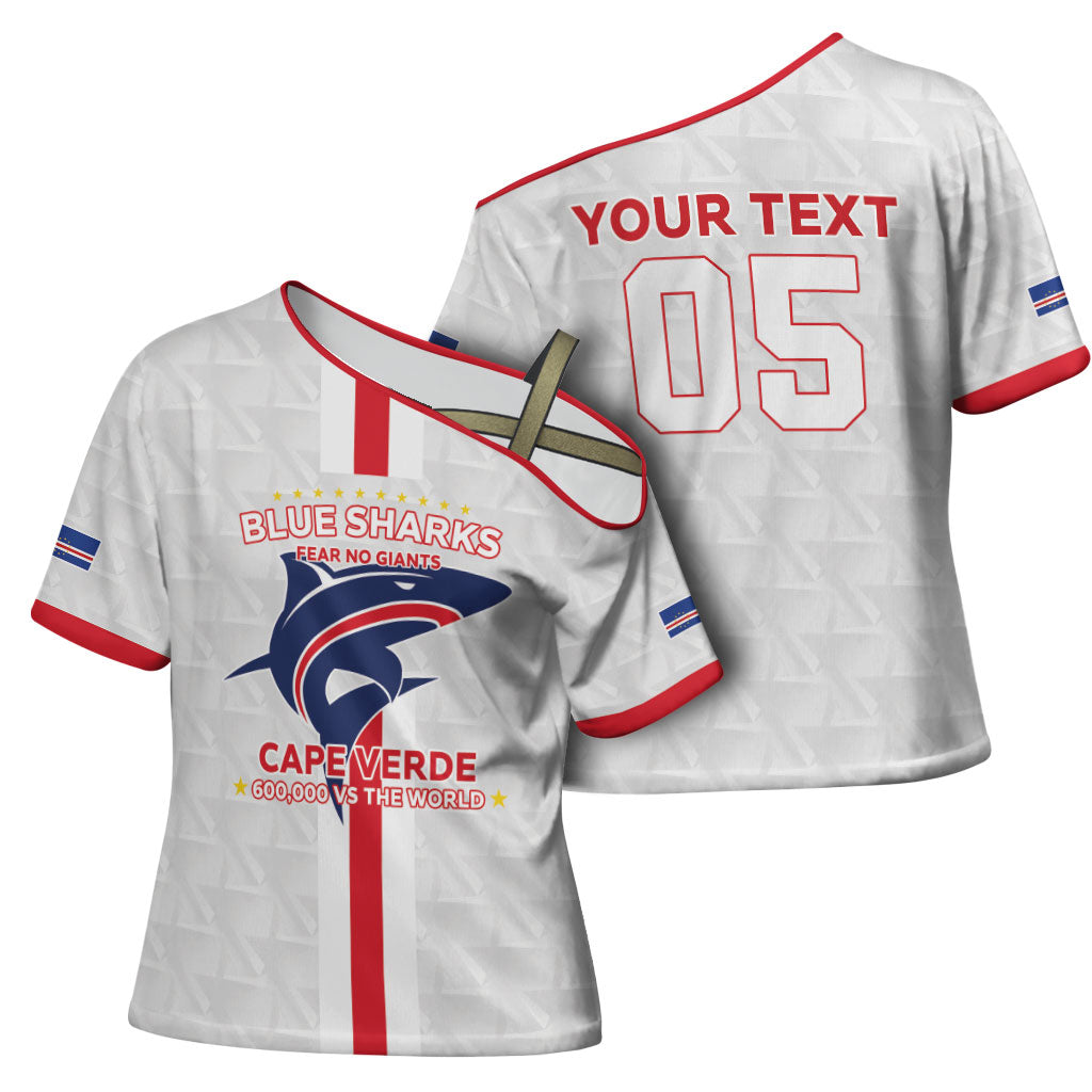 Custom Cabo Verde Cross Shoulder Shirt Blue Sharks Fear No Giants