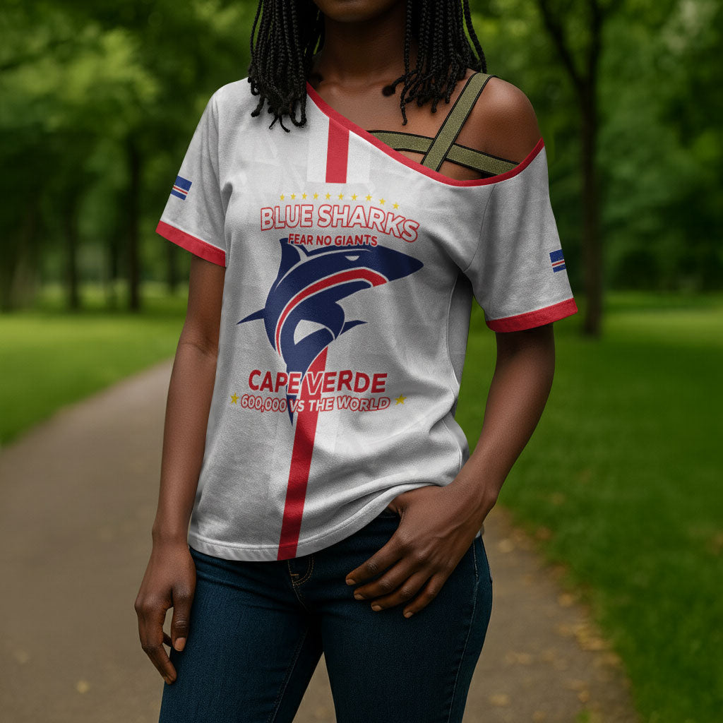 Custom Cabo Verde Cross Shoulder Shirt Blue Sharks Fear No Giants