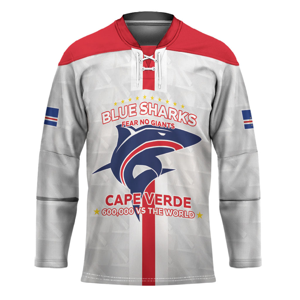 Custom Cabo Verde Hockey Jersey Blue Sharks Fear No Giants
