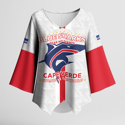 Custom Cabo Verde Kimono Sleeve Blouse Blue Sharks Fear No Giants