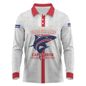 Custom Cabo Verde Long Sleeve Polo Shirt Blue Sharks Fear No Giants