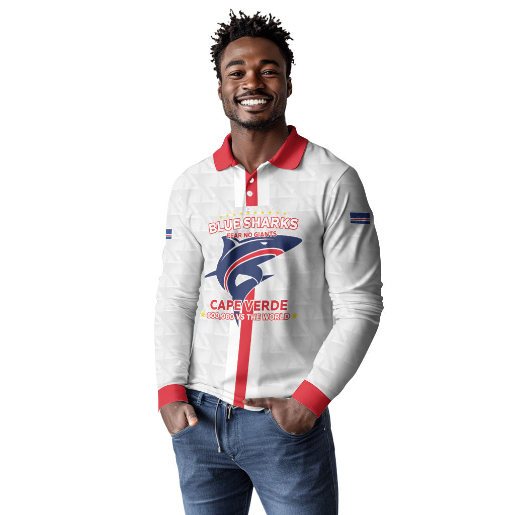 Custom Cabo Verde Long Sleeve Polo Shirt Blue Sharks Fear No Giants