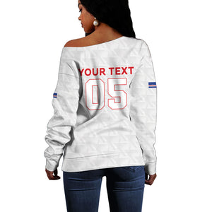 Custom Cabo Verde Off Shoulder Sweater Blue Sharks Fear No Giants