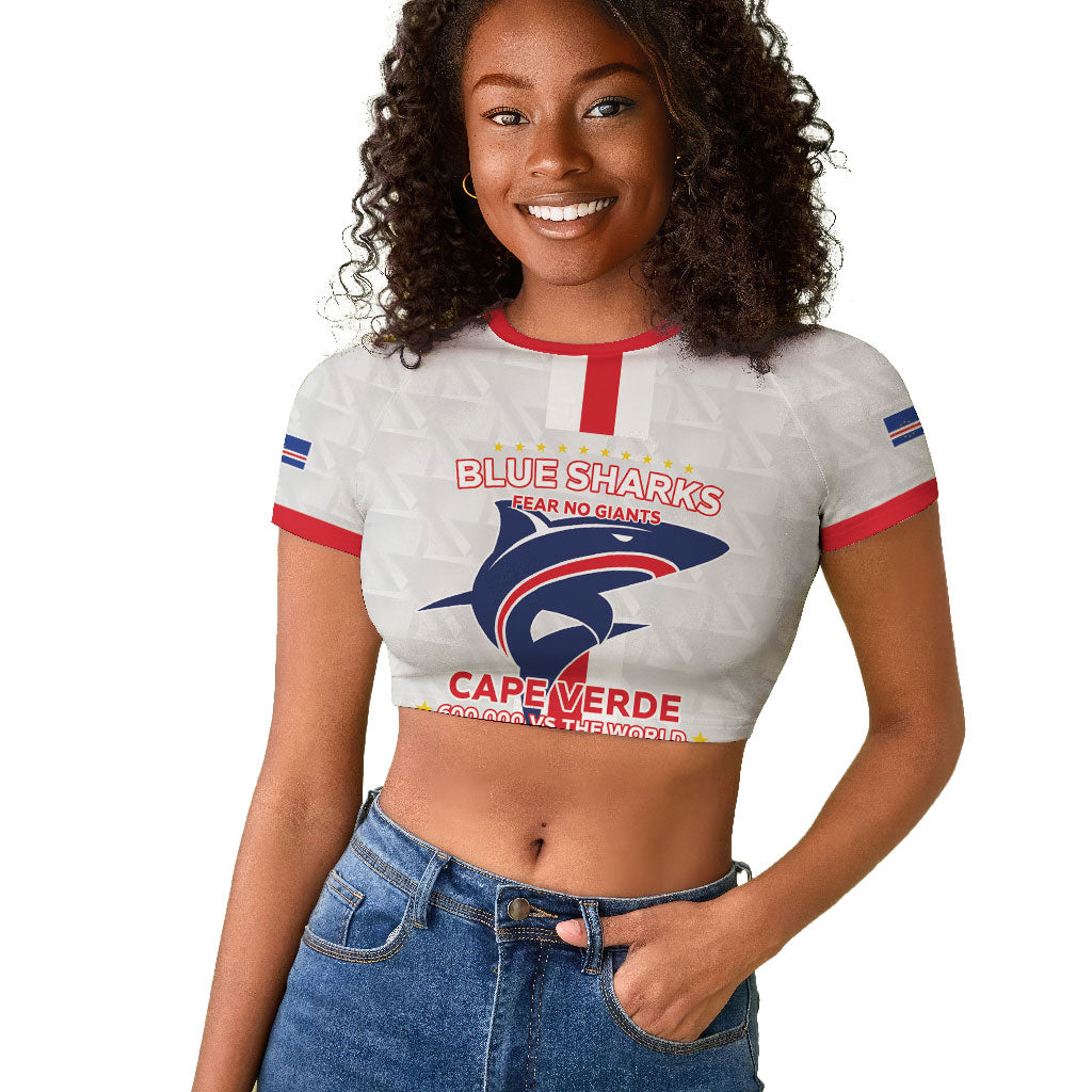 Custom Cabo Verde Raglan Cropped T shirt Blue Sharks Fear No Giants