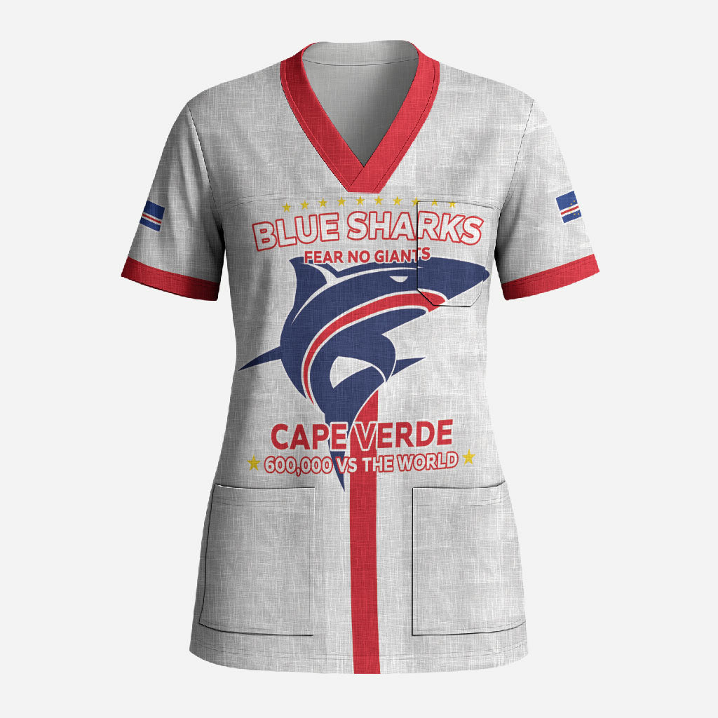 Custom Cabo Verde Scrub Top Blue Sharks Fear No Giants