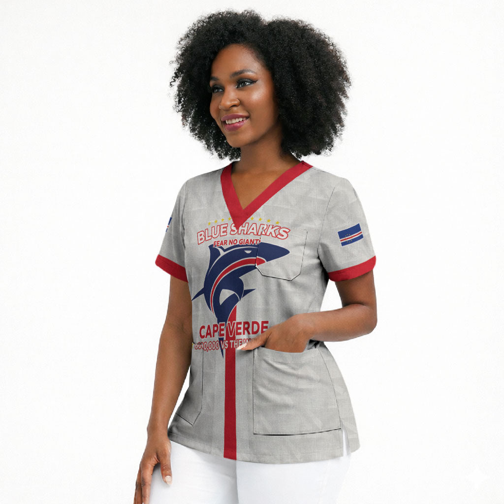 Custom Cabo Verde Scrub Top Blue Sharks Fear No Giants