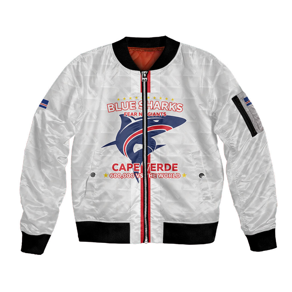 Custom Cabo Verde Sleeve Zip Bomber Jacket Blue Sharks Fear No Giants