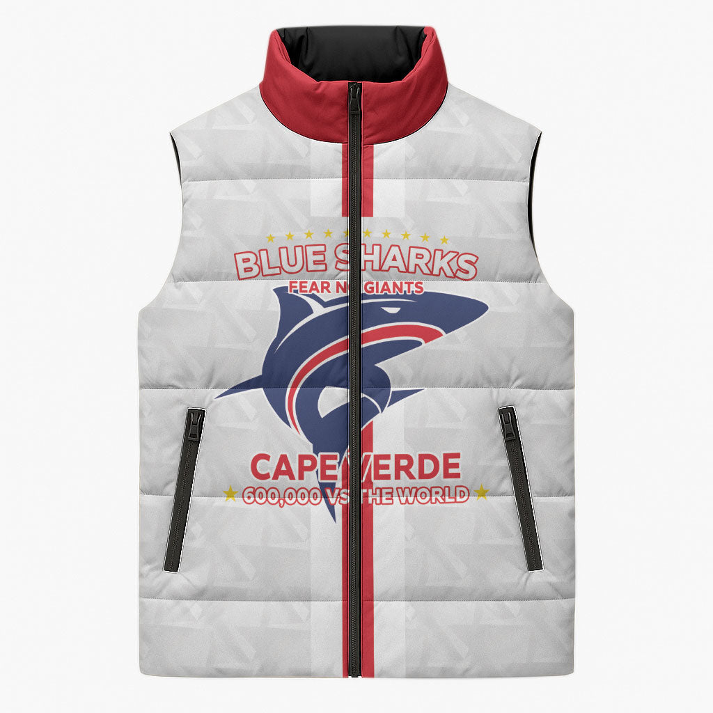 Custom Cabo Verde Sleeveless Puffer Jacket Blue Sharks Fear No Giants