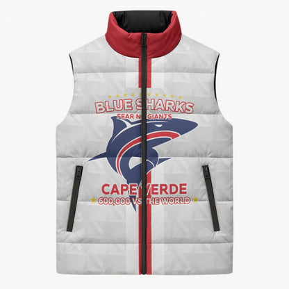 Custom Cabo Verde Sleeveless Puffer Jacket Blue Sharks Fear No Giants