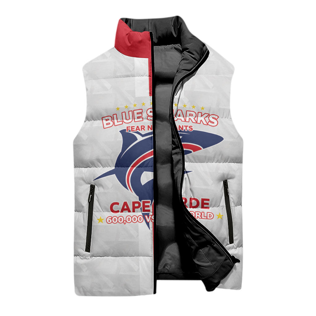 Custom Cabo Verde Sleeveless Puffer Jacket Blue Sharks Fear No Giants