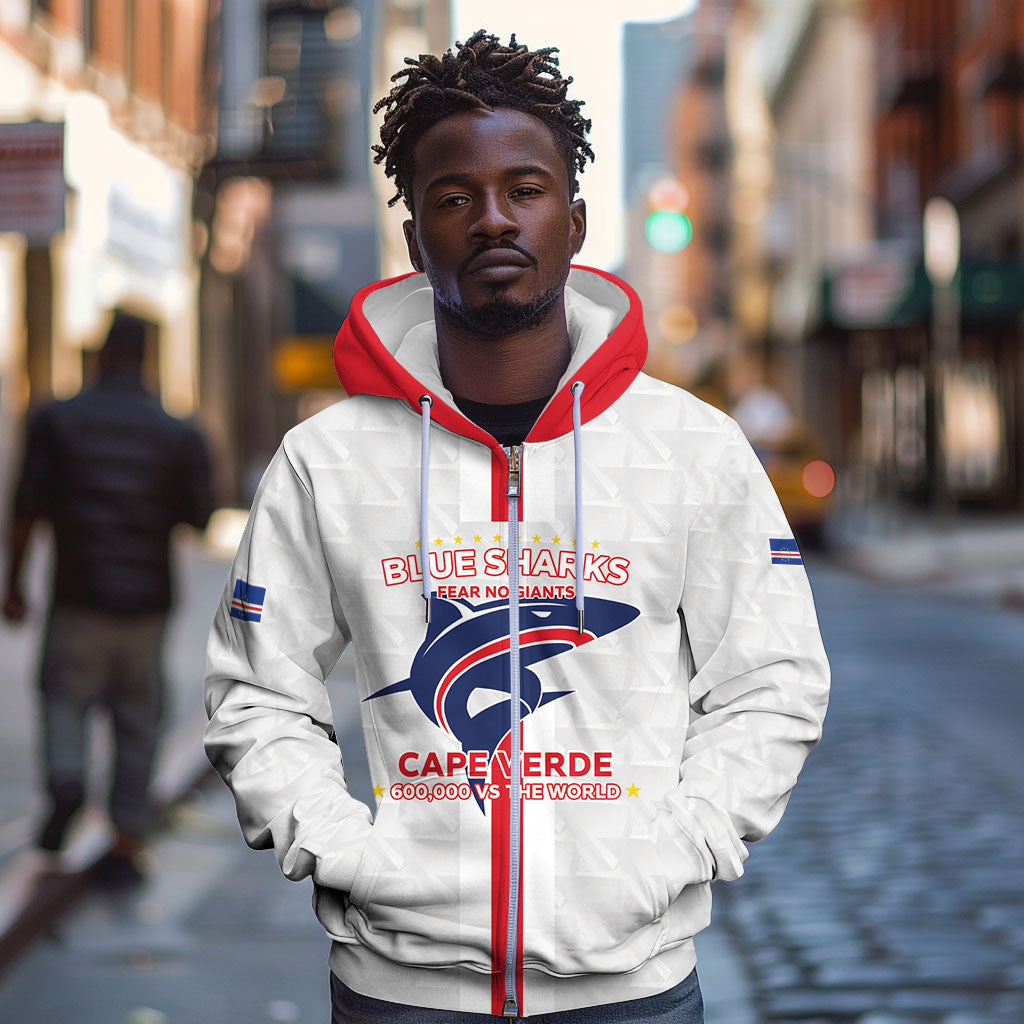 Custom Cabo Verde Zip Hoodie Blue Sharks Fear No Giants